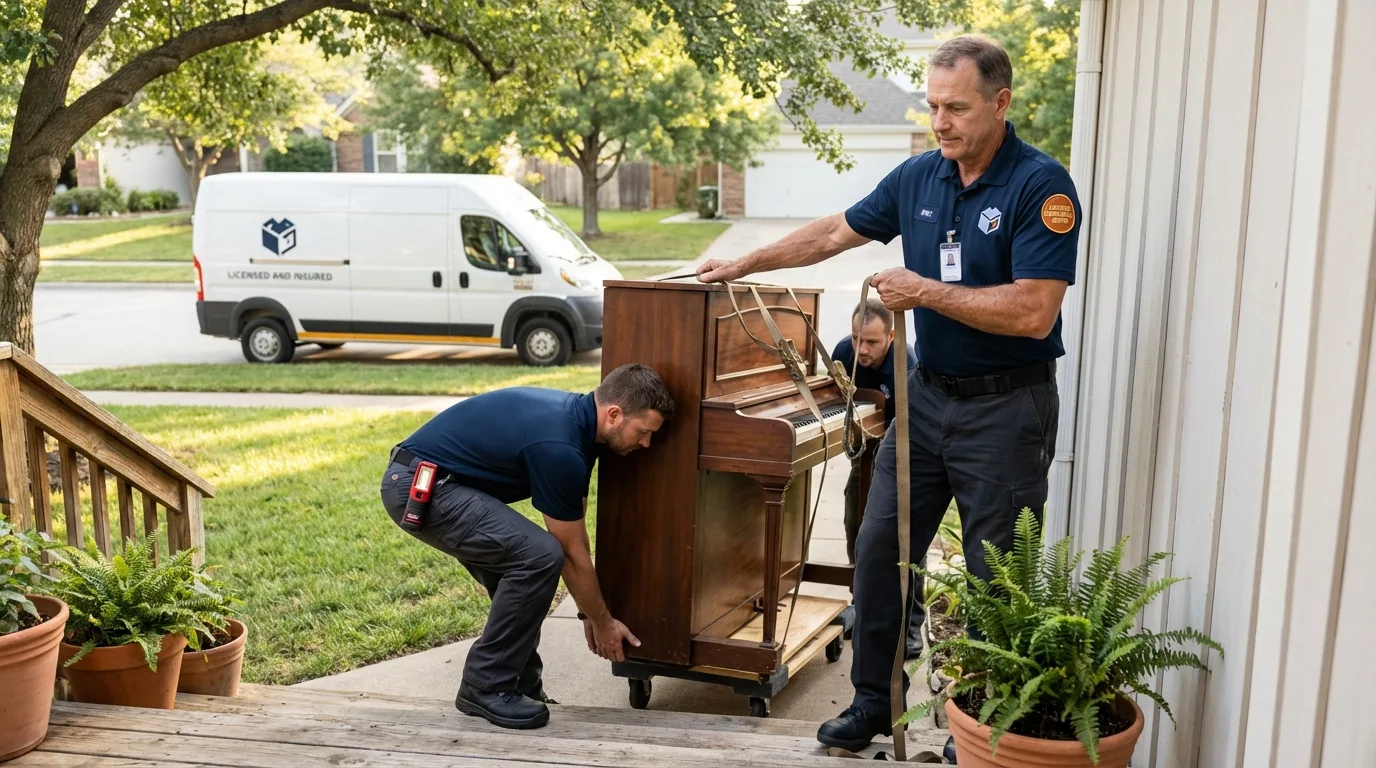 Licensed piano movers securing grand piano in Enumclaw, WA