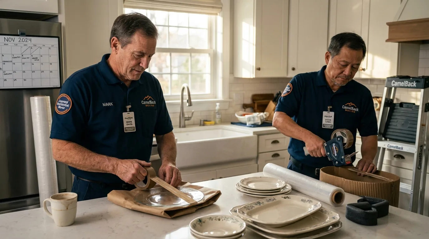 Professional crew packing kitchen dishware in Enumclaw, WA